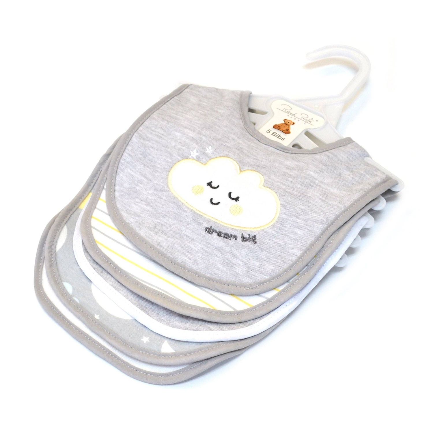 5 Pack Cloud Pattern Soft Cotton Poly Embroidered Baby Bibs
