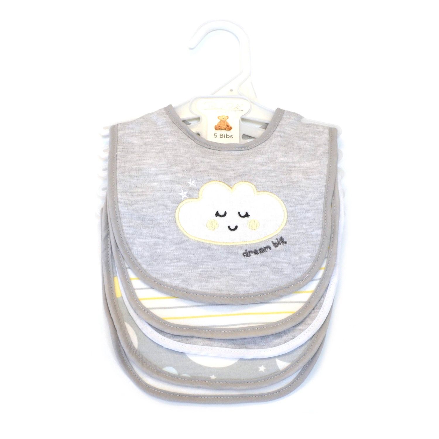 5 Pack Cloud Pattern Soft Cotton Poly Embroidered Baby Bibs