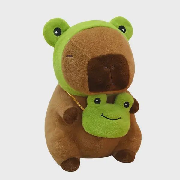 Capybara 9" Kawaii Matching Frog Hat &amp; Purse Plush Toy (1pc)
