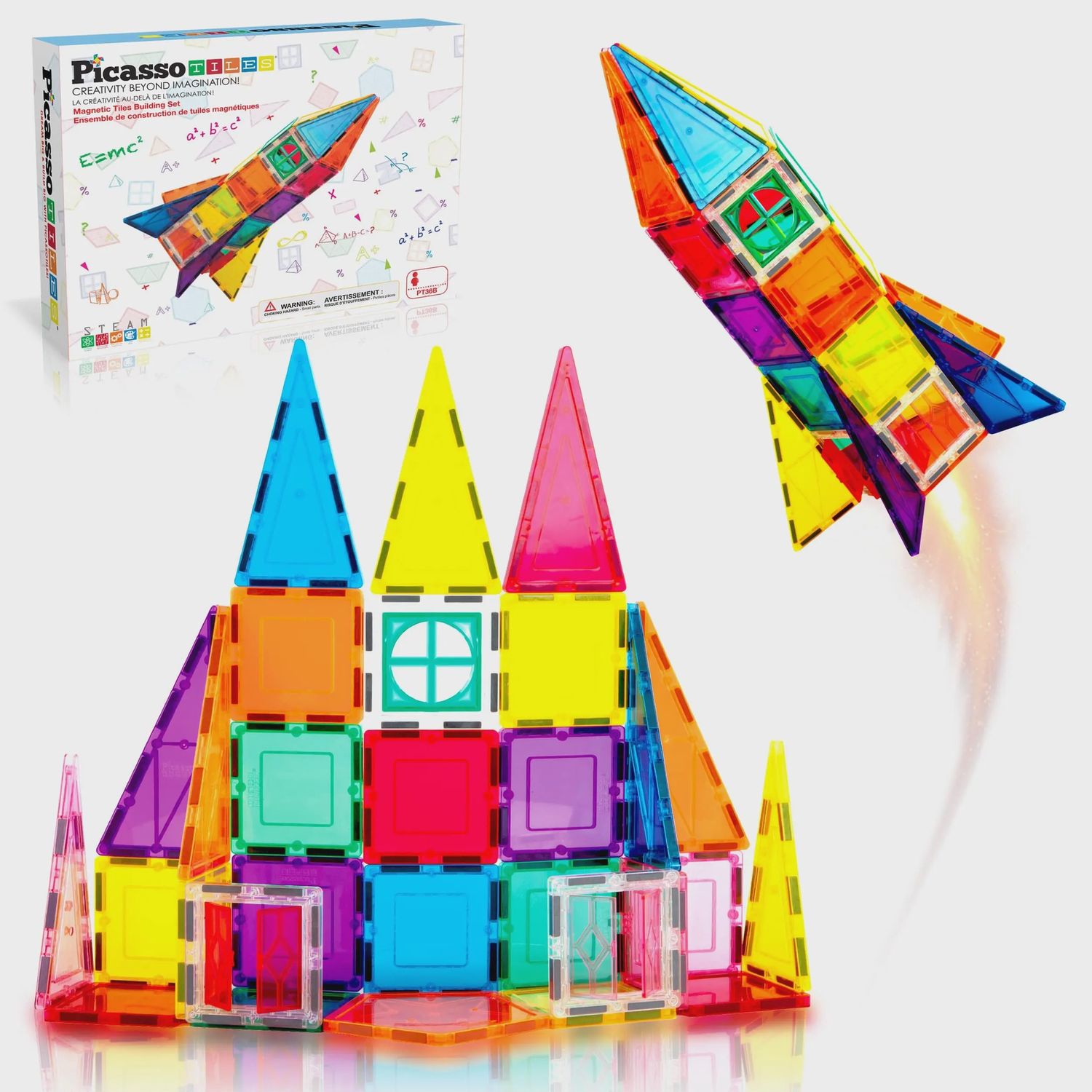 PicassoTiles 36 Piece Rocket Set Magnetic Building Block Set