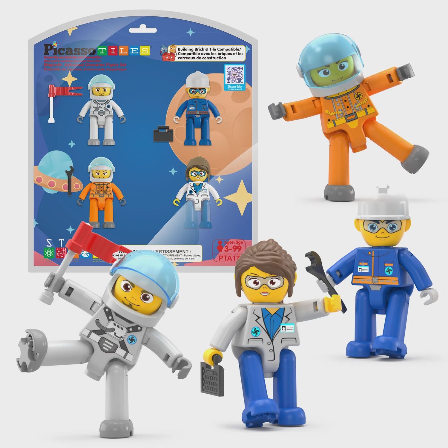 PicassoTiles 4pc Astronaut Magnetic Action Figures