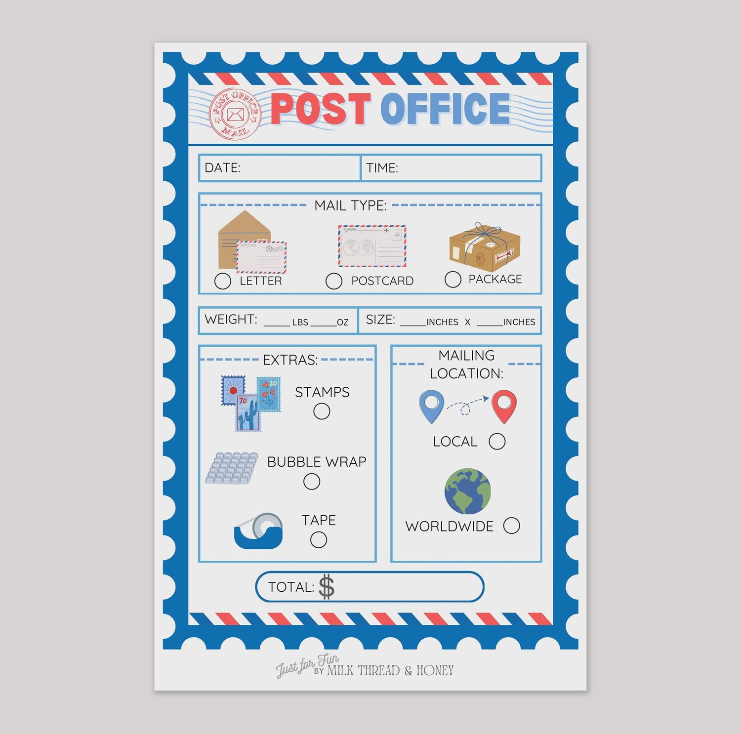 Pretend Play Post Office Notepad