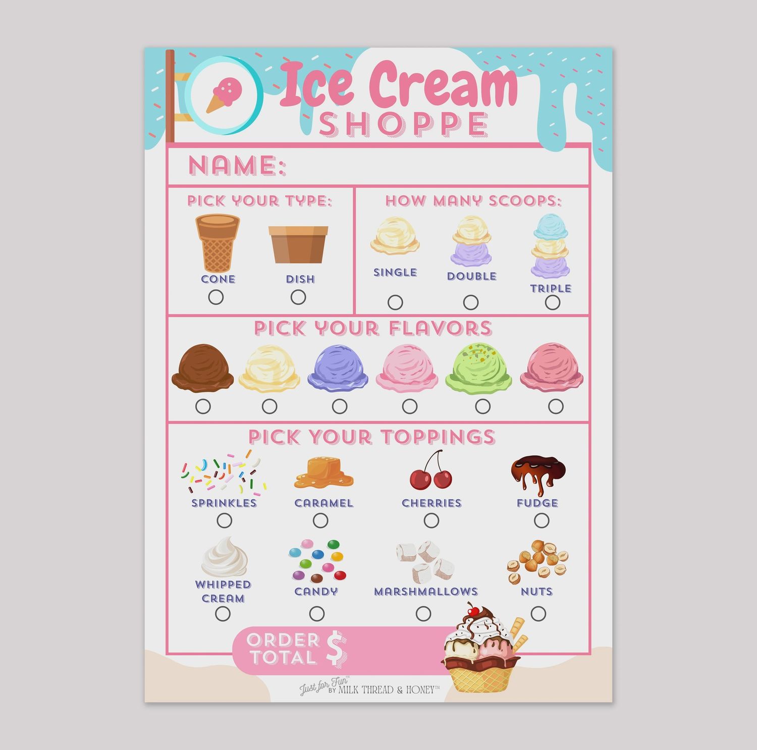 Pretend Play Ice Cream Shop Order Notepad