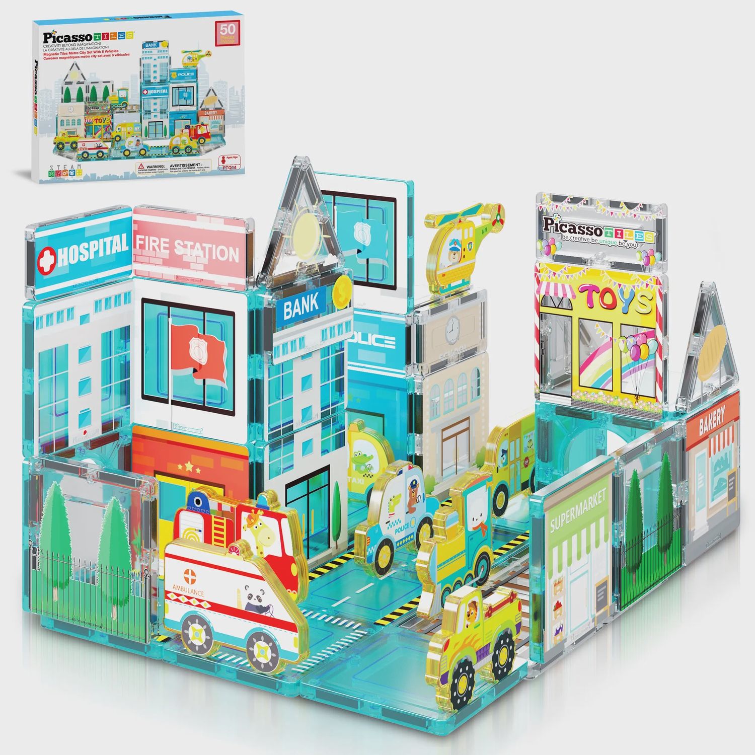 PicassoTiles 42pc City Theme Magnetic Tile Building Set
