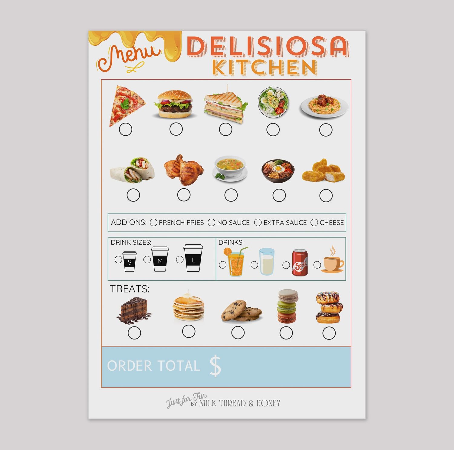 Pretend Play Restaurant Menu Order Notepad