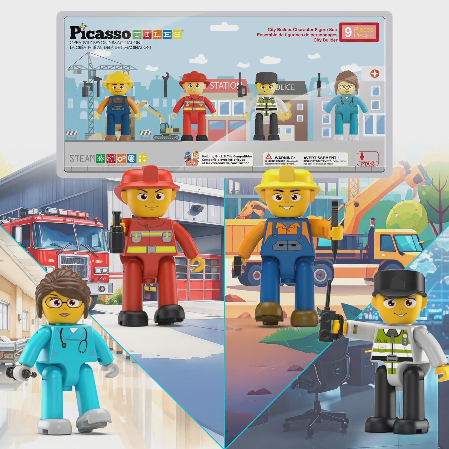 PicassoTiles 4pc City Builder Magnetic Action Figures