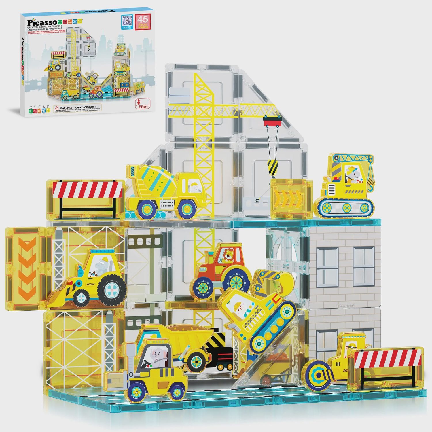 PicassoTiles 45pc Construction Magnetic Tile Building Set