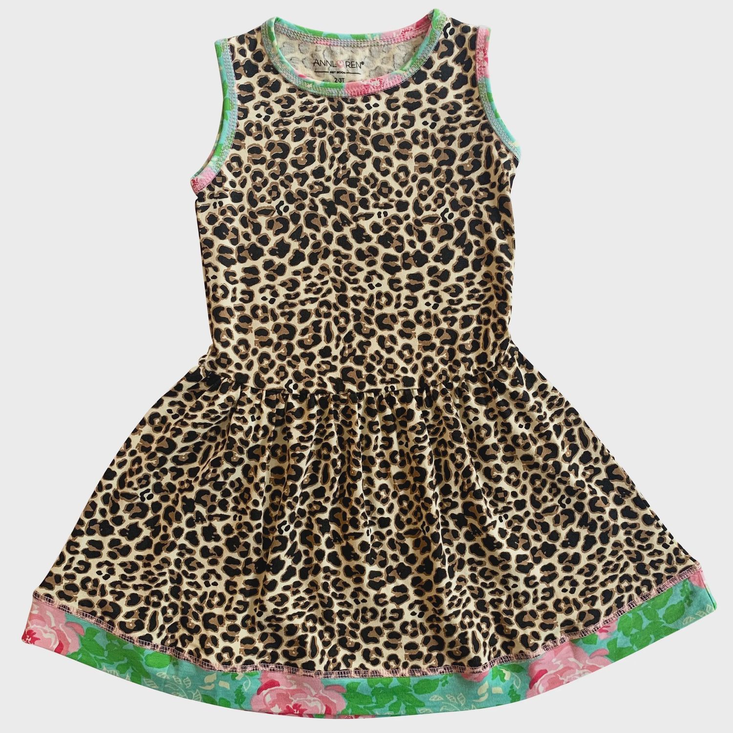 AnnLoren Girls Swing Dress Leopard Rose Floral Animal Print