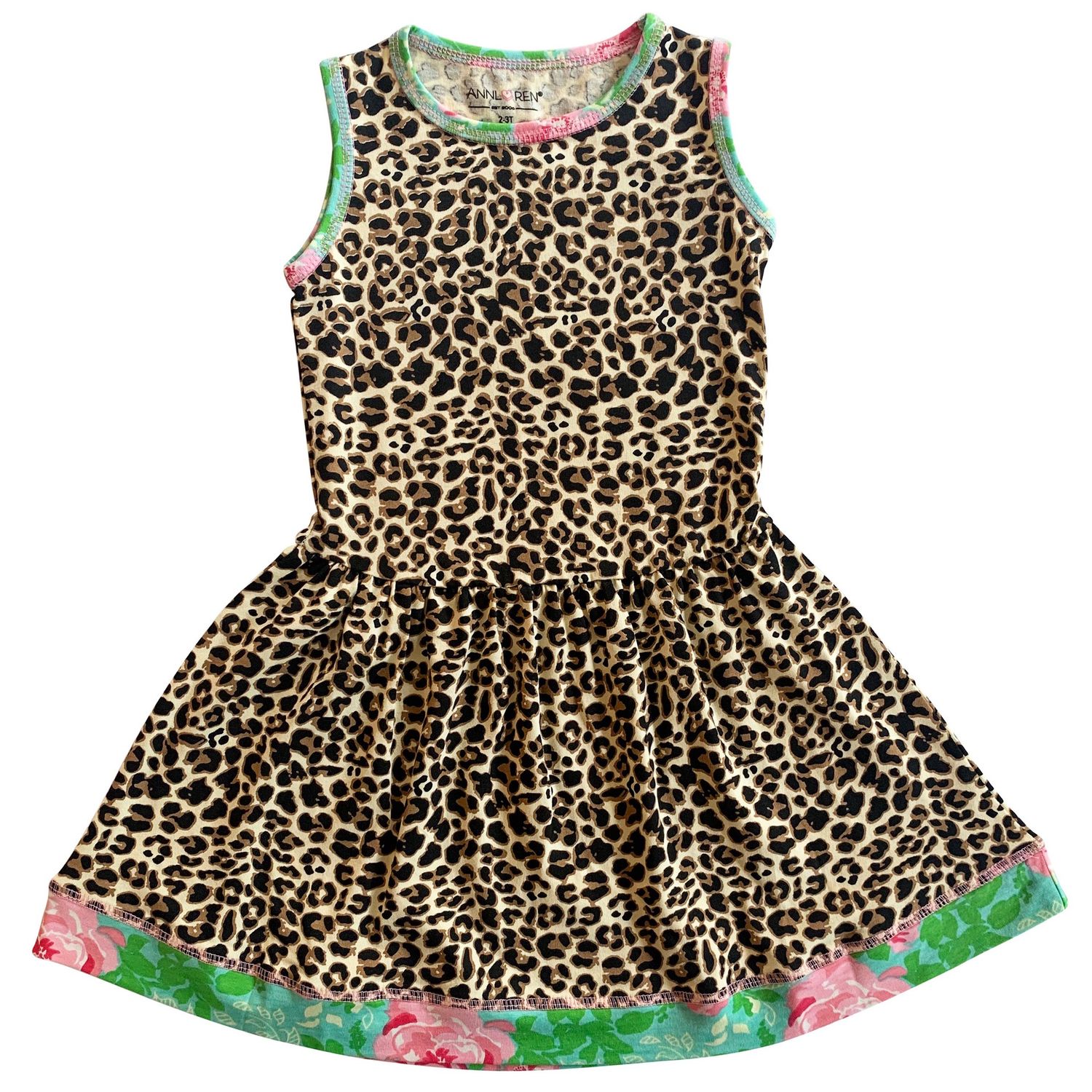 AnnLoren Girls Swing Dress Leopard Rose Floral Animal Print