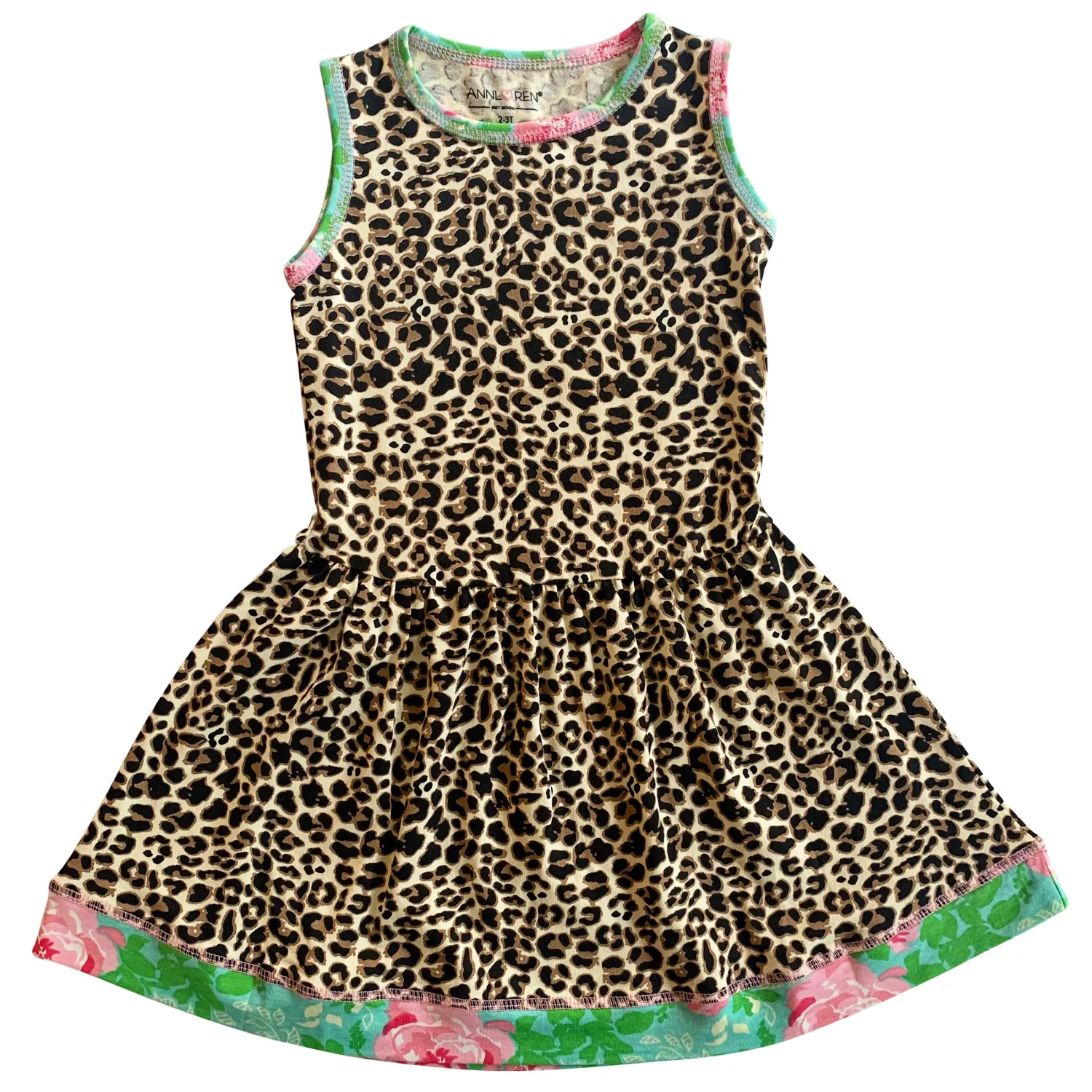 AnnLoren Girls Swing Dress Leopard Rose Floral Animal Print