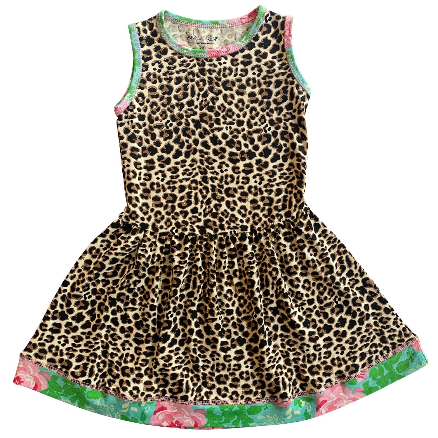 AnnLoren Girls Swing Dress Leopard Rose Floral Animal Print