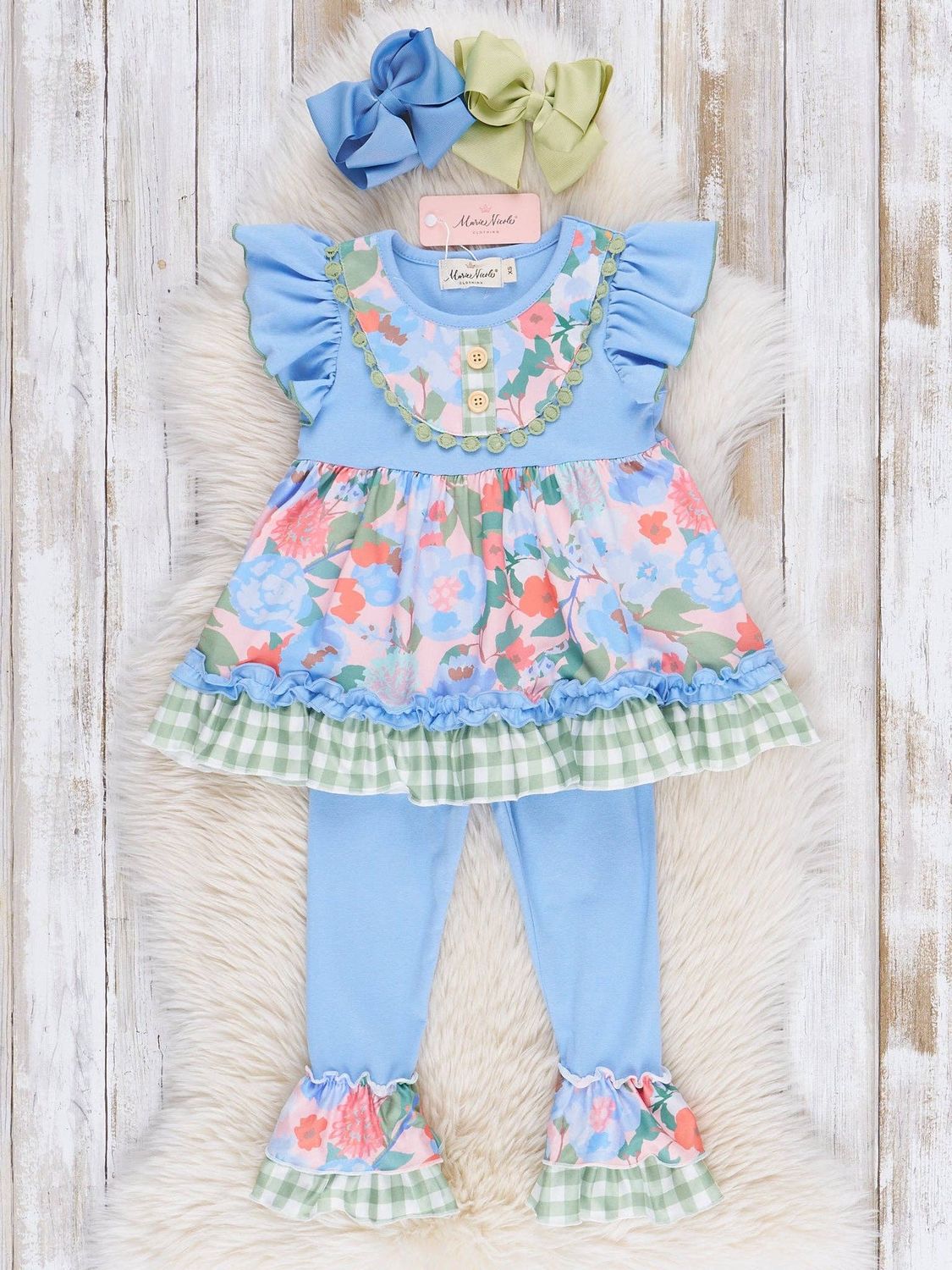 Olive &amp; Blue Watercolor Florals Ruffle Outfit - Restocked!