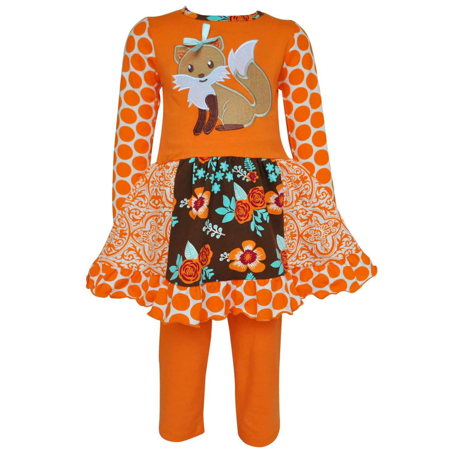 AnnLoren Cute Fox Forest Friends Girls Dress Orange Outfit