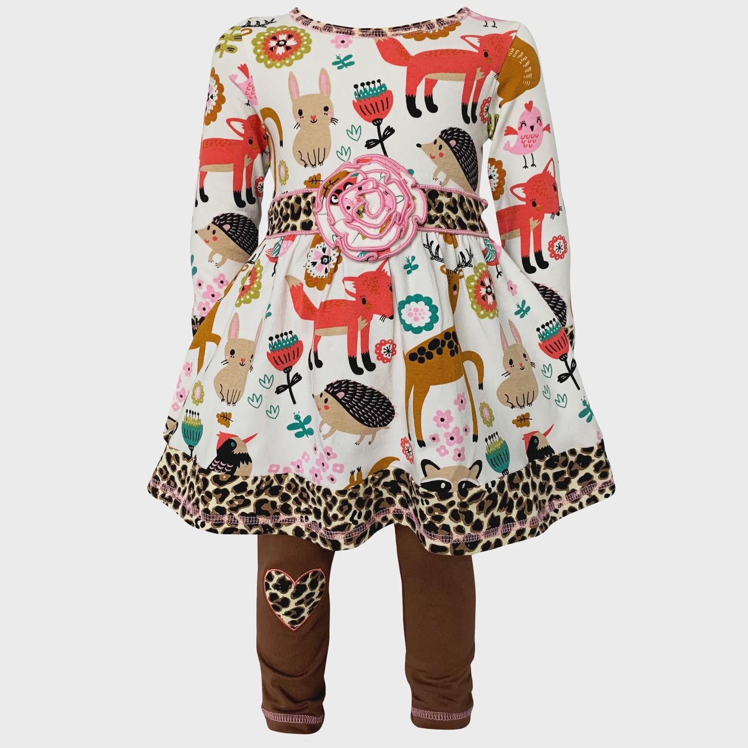 AnnLoren Forest Animals Dress Leggings Boutique Clothing Set
