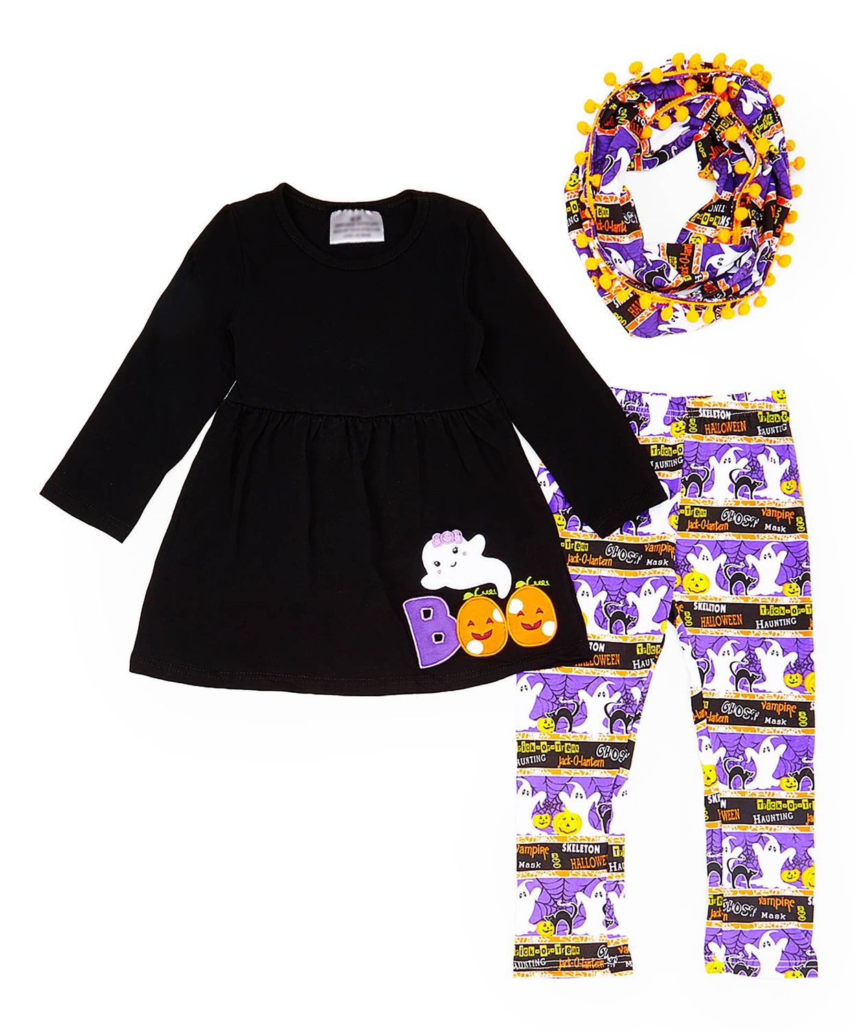 Baby Girl Fall Halloween Ghost Top Pants Scarf Outfit