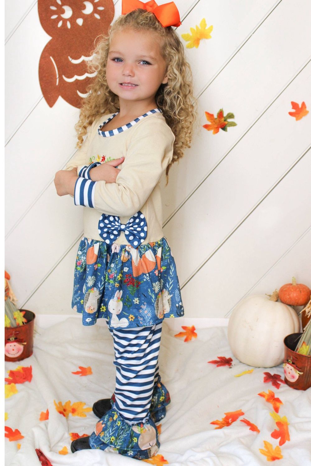 Baby Toddler Little Give Thanks Skirted Dress &amp; Pants Outfit Set