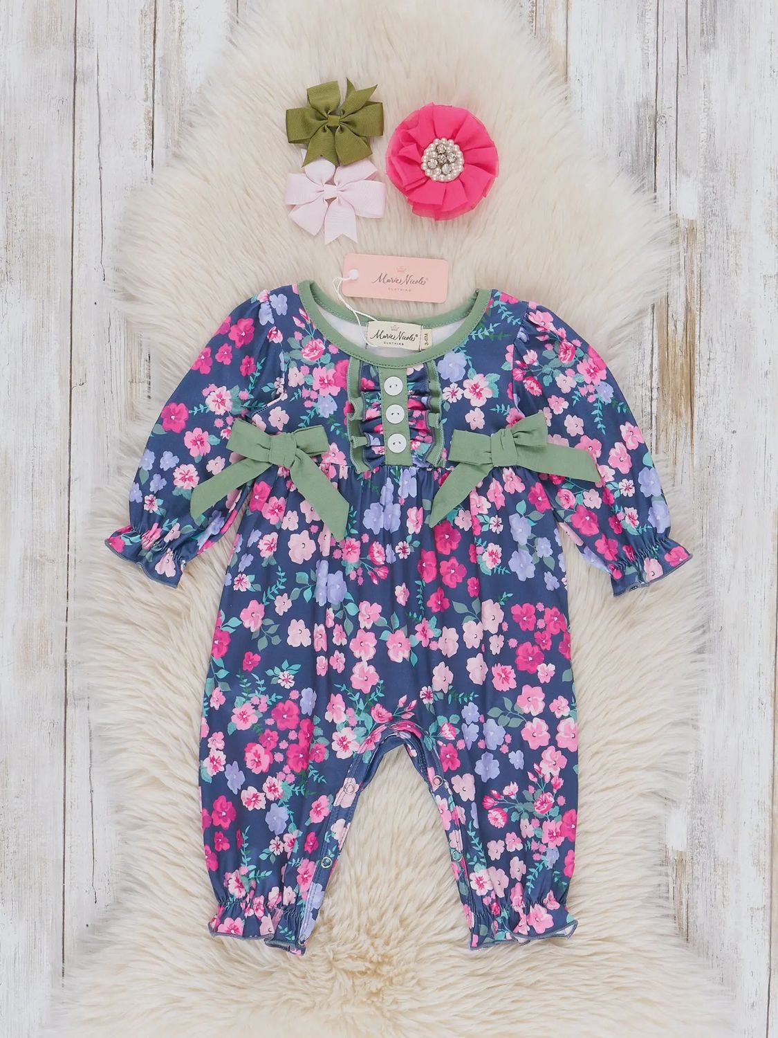 Blue &amp; Green Floral Ruffle Romper