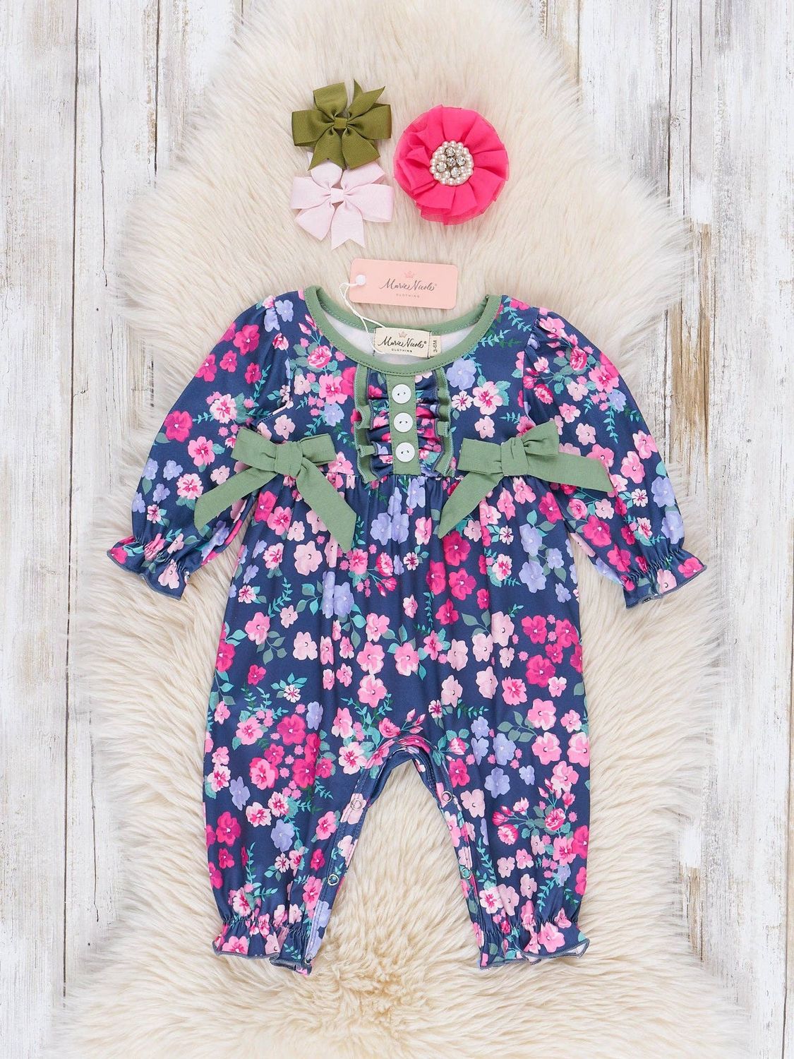Blue &amp; Green Floral Ruffle Romper
