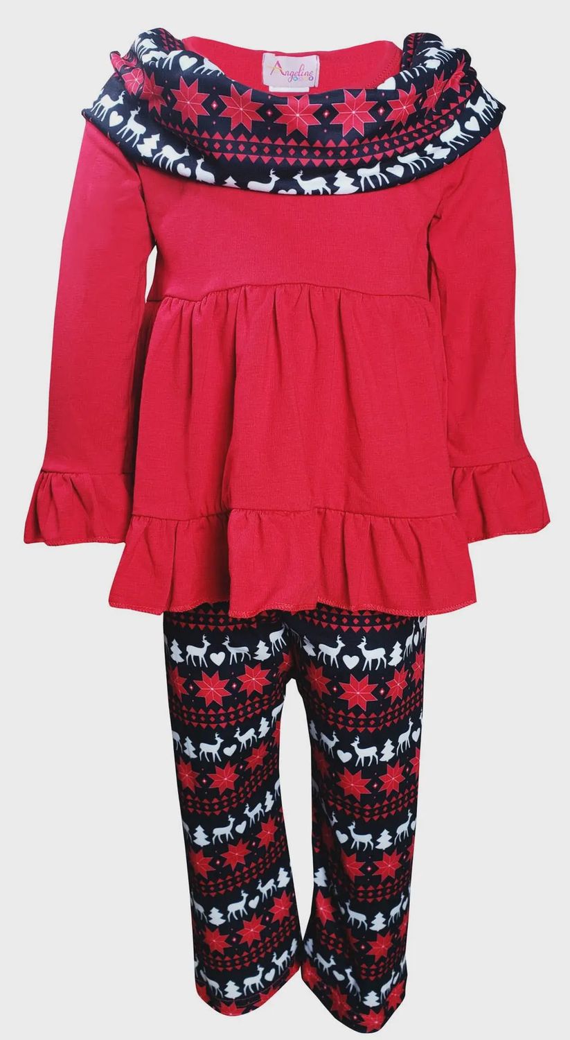 CLEARANCE Baby Girls Christmas Santa Reindeer Scarf Outfit