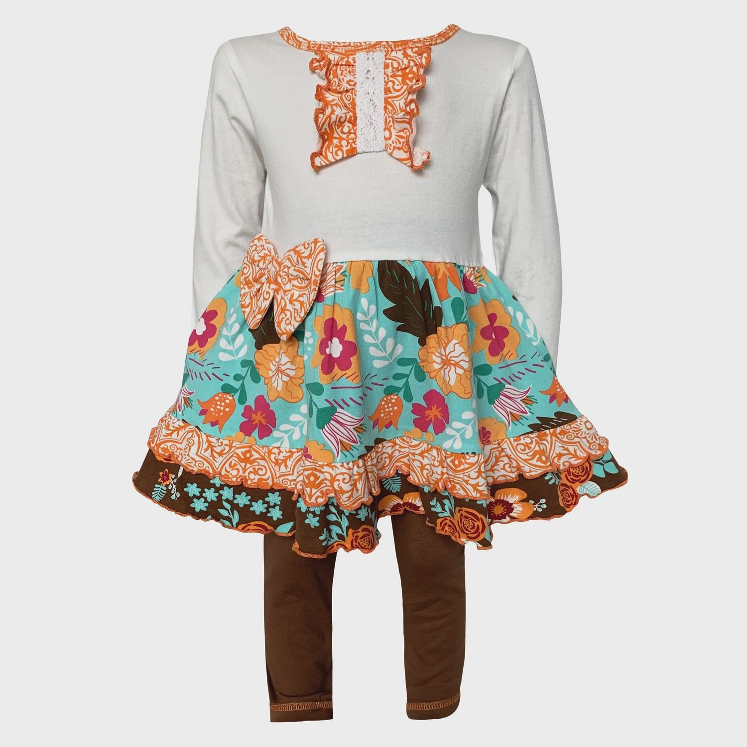 Girls Amber Autumn Fall Floral Dress &amp; Leggings Holiday Set