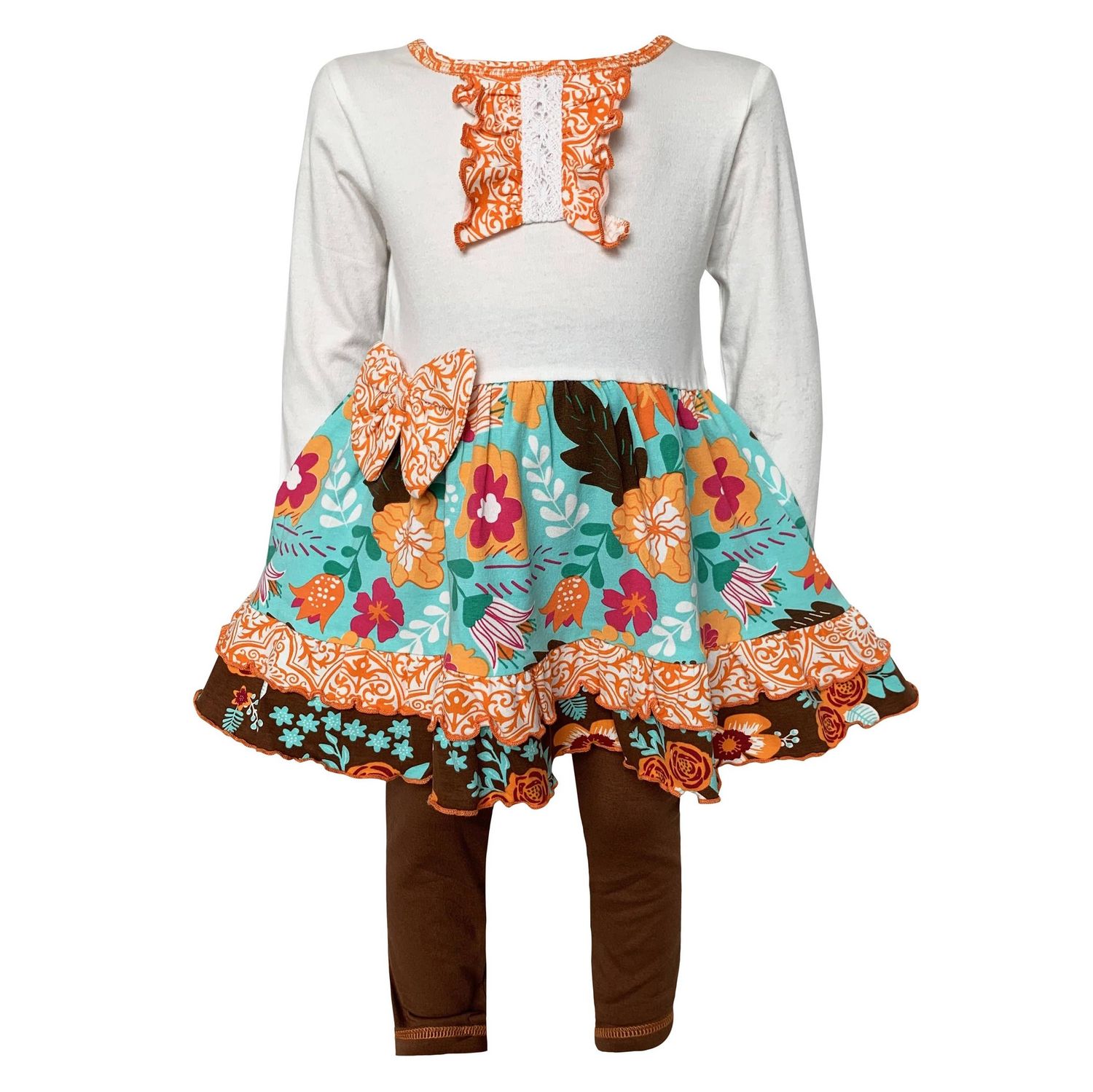 Girls Amber Autumn Fall Floral Dress &amp; Leggings Holiday Set