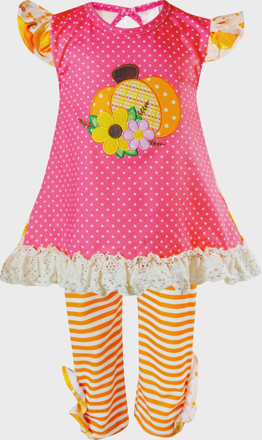 Girls' Pumpkin Polka Dot Top and Pants Set