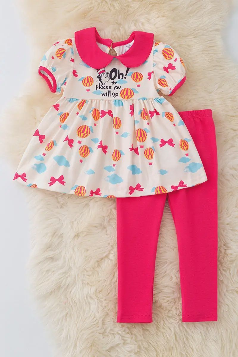 Oh the places we will go" Dr.Seu** printed tunic &amp; leggings. OFG50485 AMY