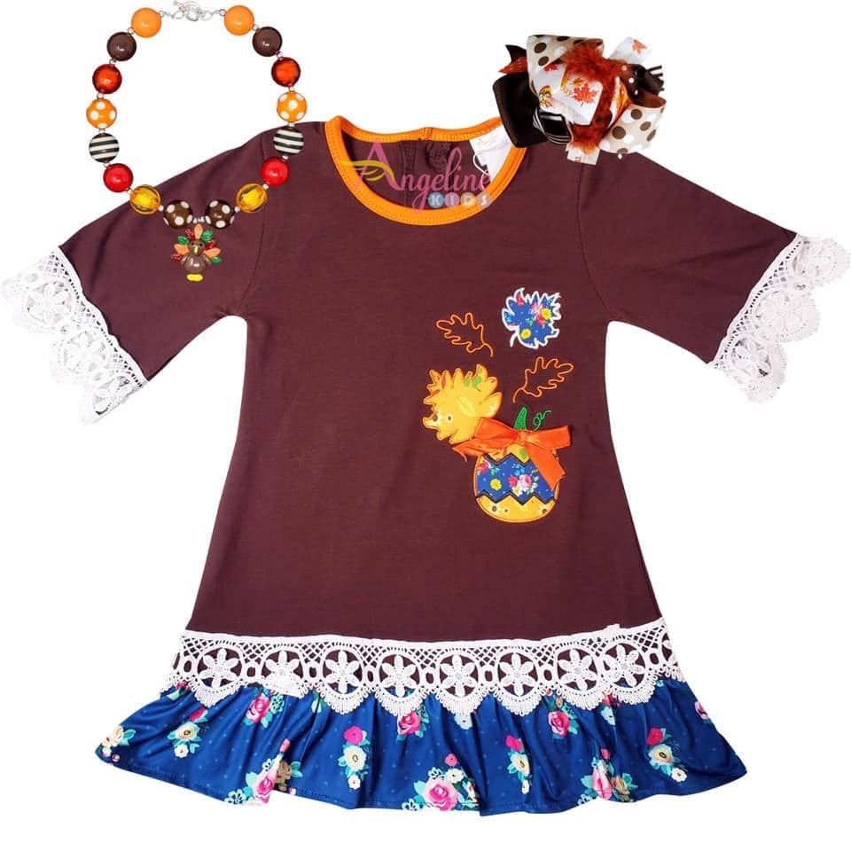 Girls' Tiered Dress and Leggings Set - Brown Turquoise