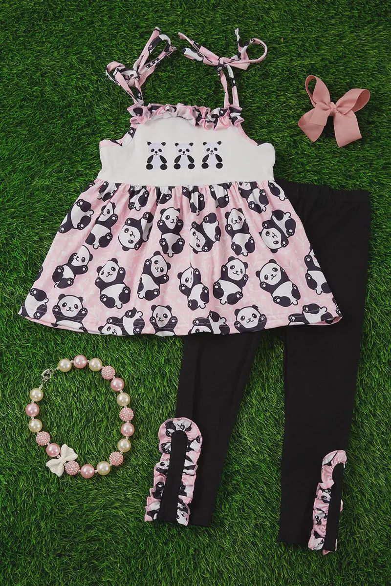 PANDA EMBROIDERED DETAIL &amp; BLACK LEGGINGS. OFG251723022-JEAN