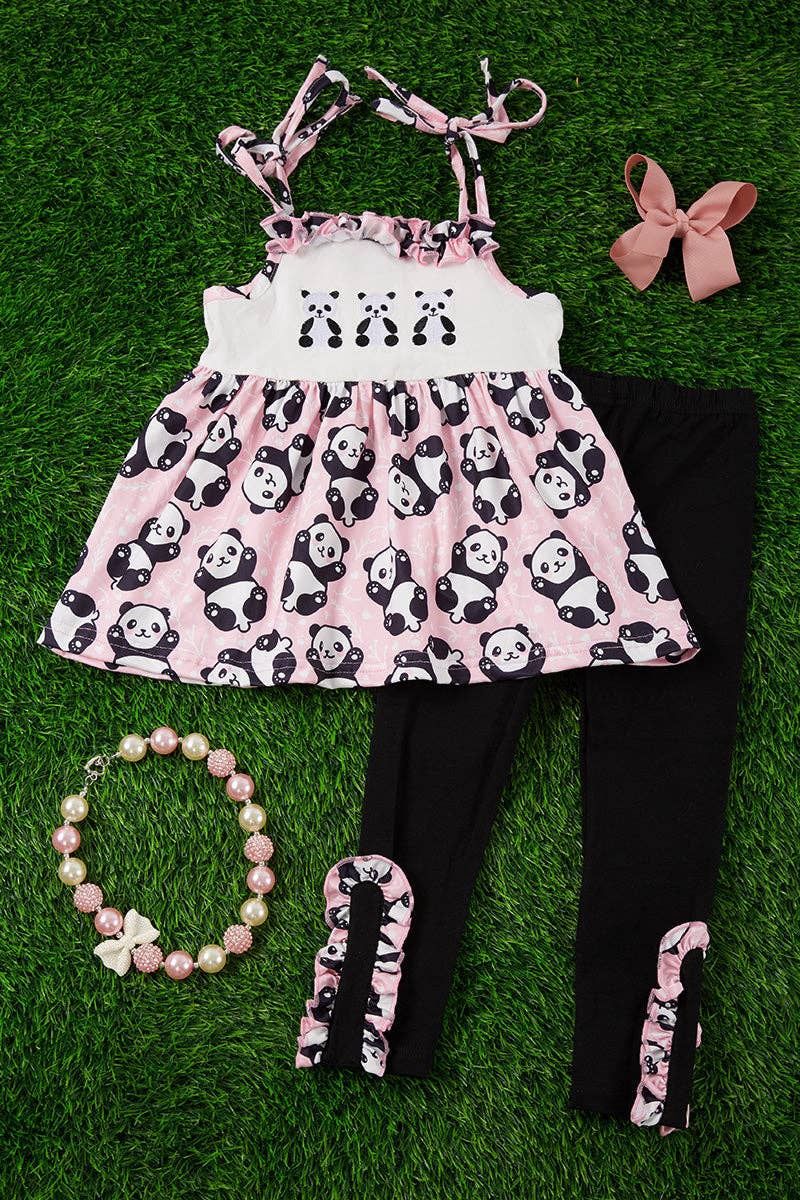 PANDA EMBROIDERED DETAIL &amp; BLACK LEGGINGS. OFG251723022-JEAN