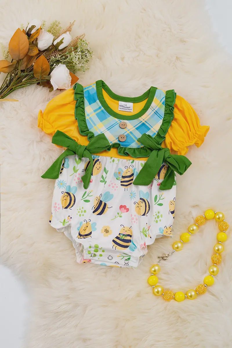 BEE PRINTED BABY ROMPER WITH YELLOW CONTRAST.RPG15134021 SOL