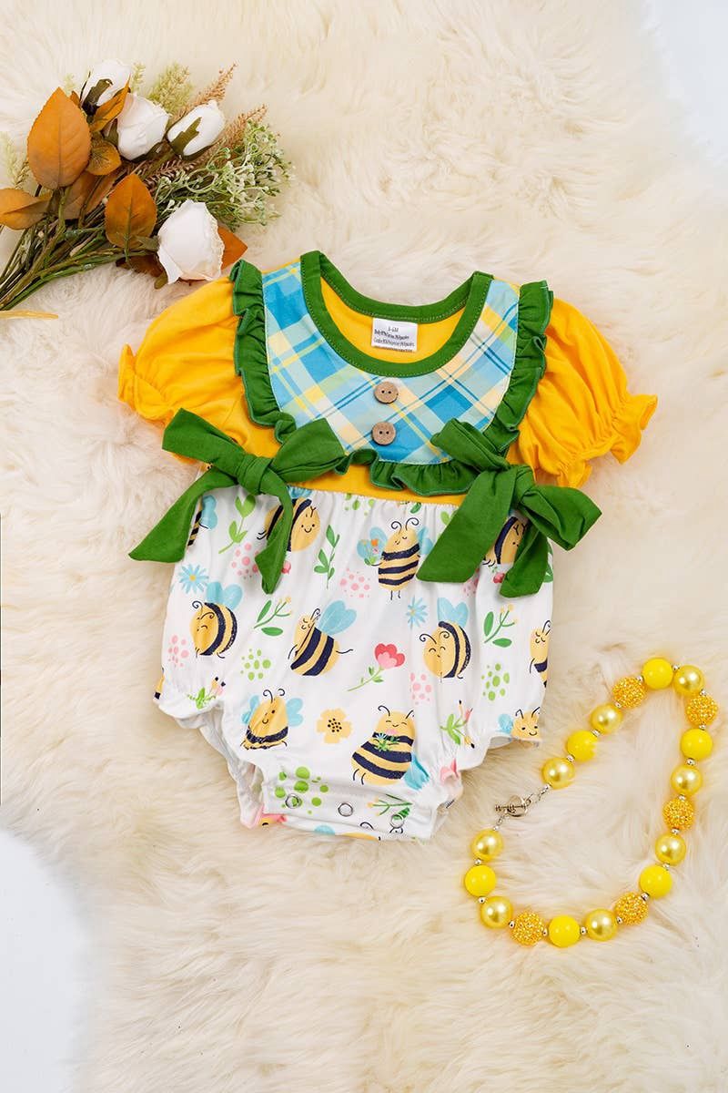 BEE PRINTED BABY ROMPER WITH YELLOW CONTRAST.RPG15134021 SOL