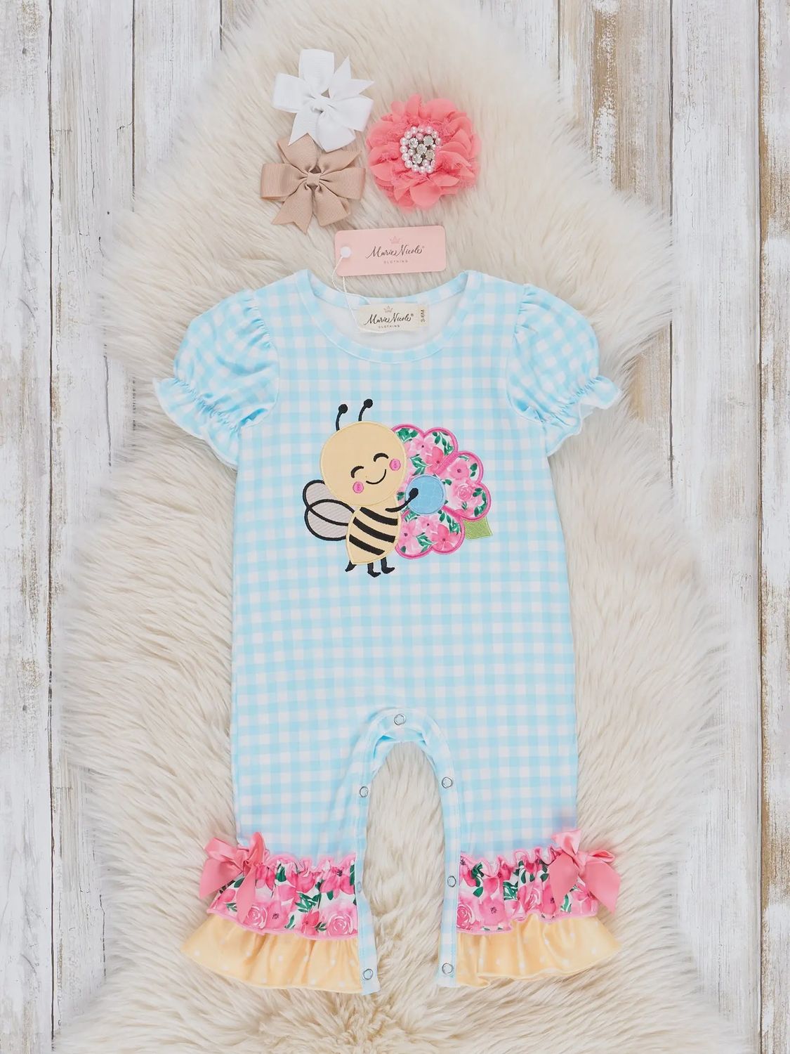 Embroidered Sweet Bee Ruffle Romper