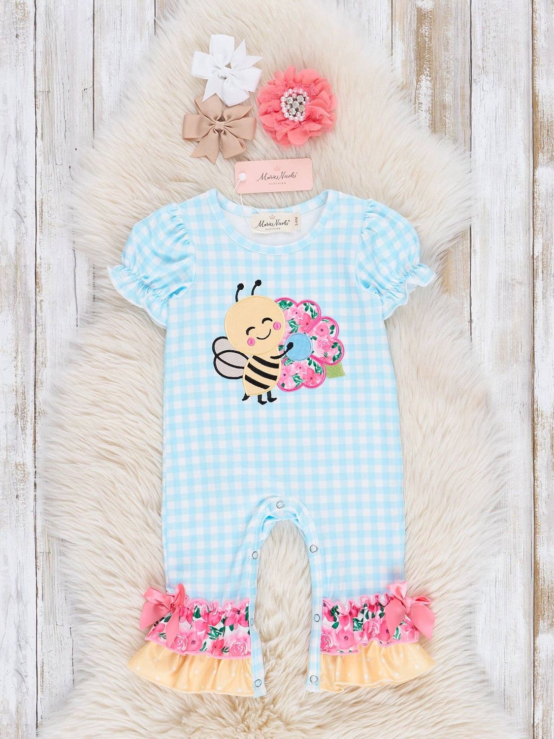 Embroidered Sweet Bee Ruffle Romper