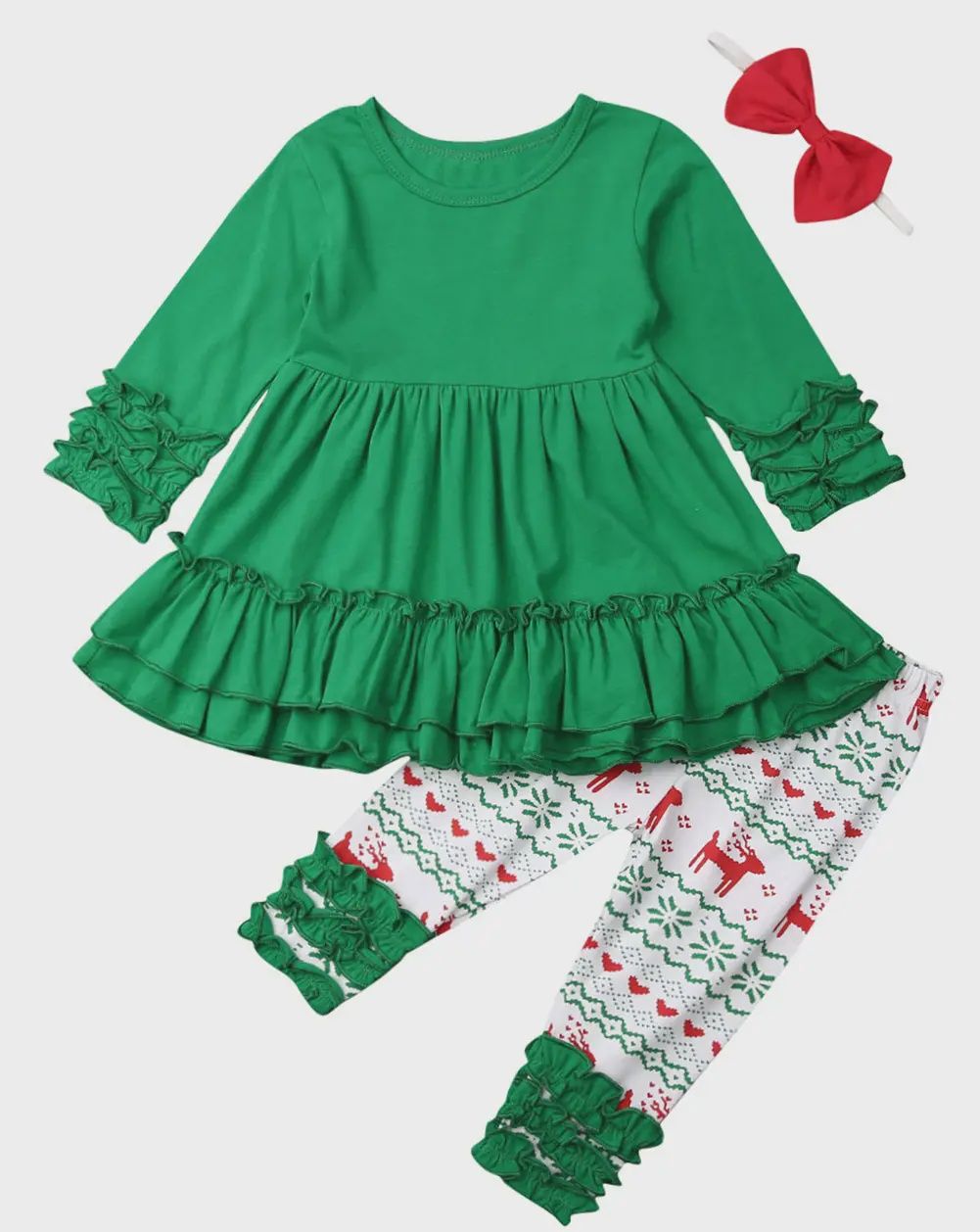 Green Christmas Design 2pcs Girl Outfit