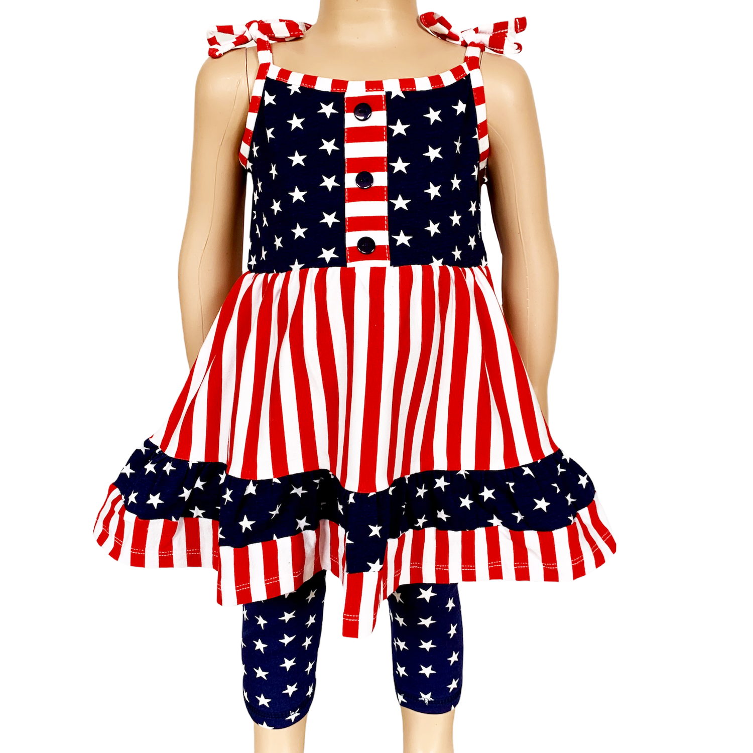 Girls 4th of July Dress &amp; Star Leggings Patriotic Clothing