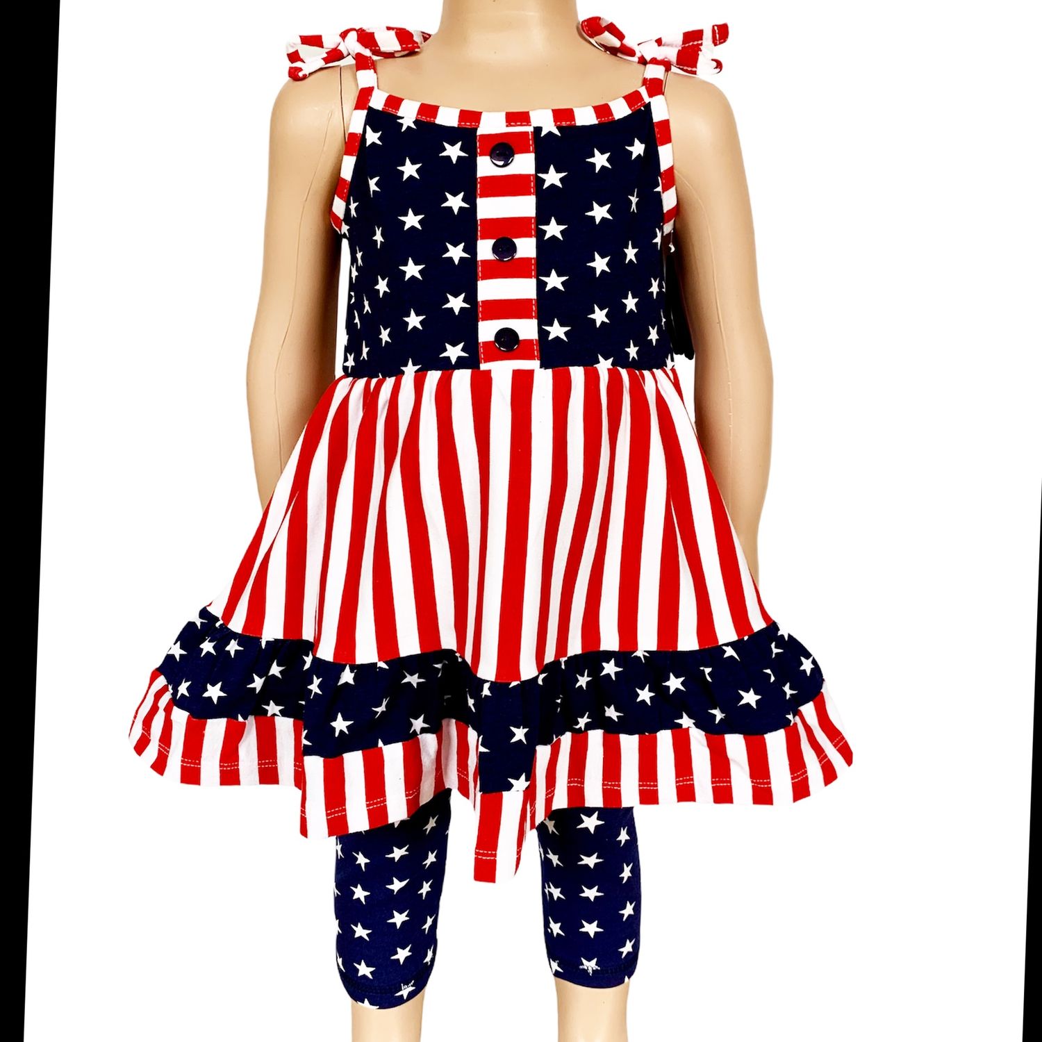 Girls 4th of July Dress &amp; Star Leggings Patriotic Clothing