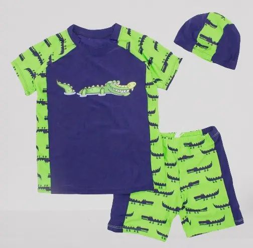 Navy-Green Crocodile 3pcs Boy Swimwear Set