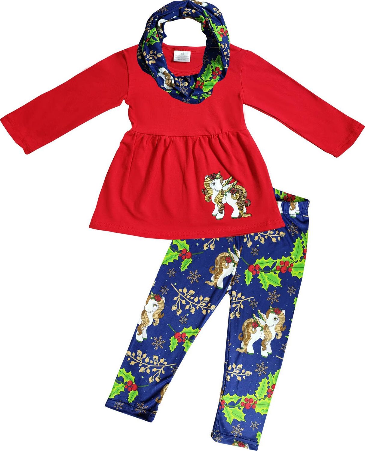 CLEARANCE Baby Girl Christmas Unicorn Scarf Outfit