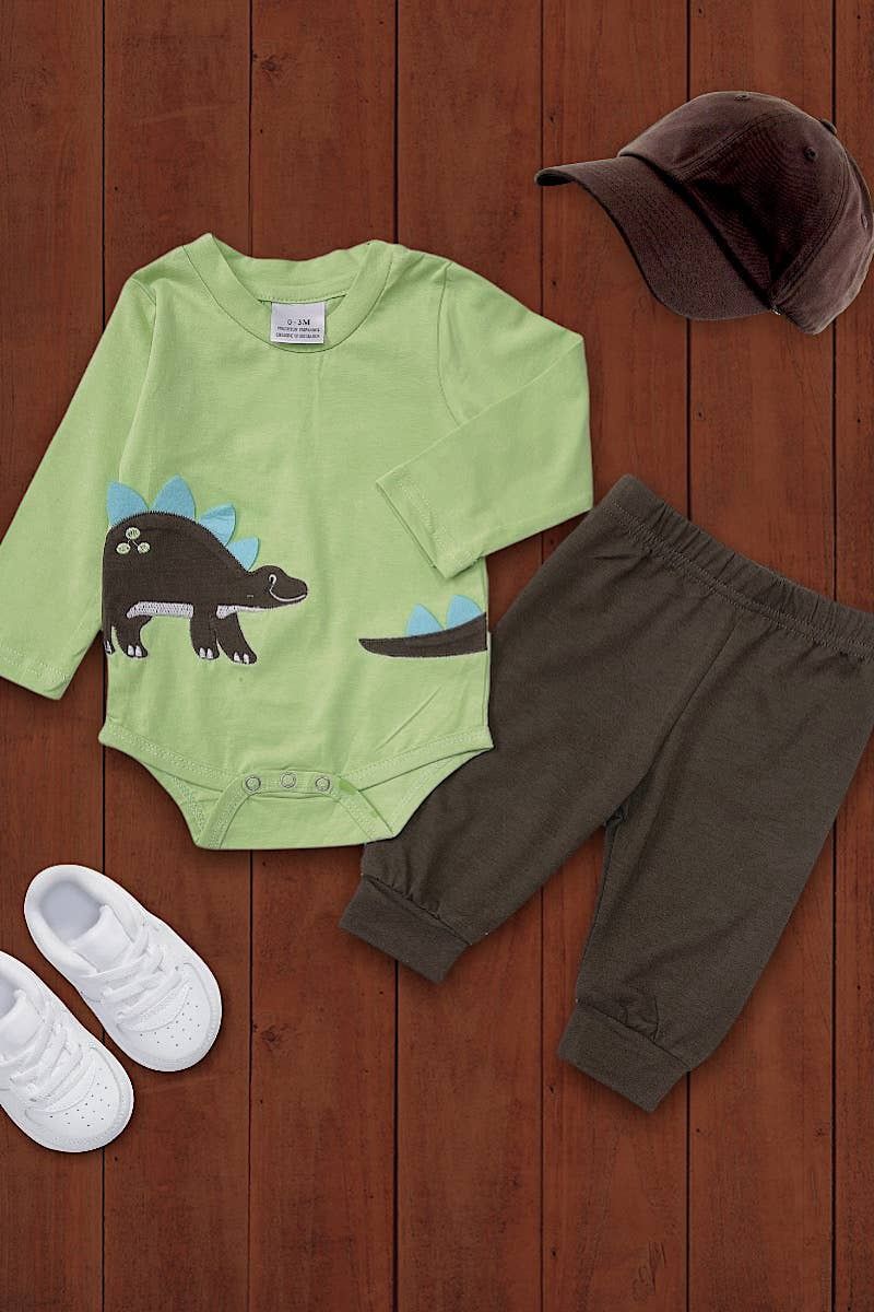 Dinosaur application baby onesie w/pants. LC-RP-20219956 AMY