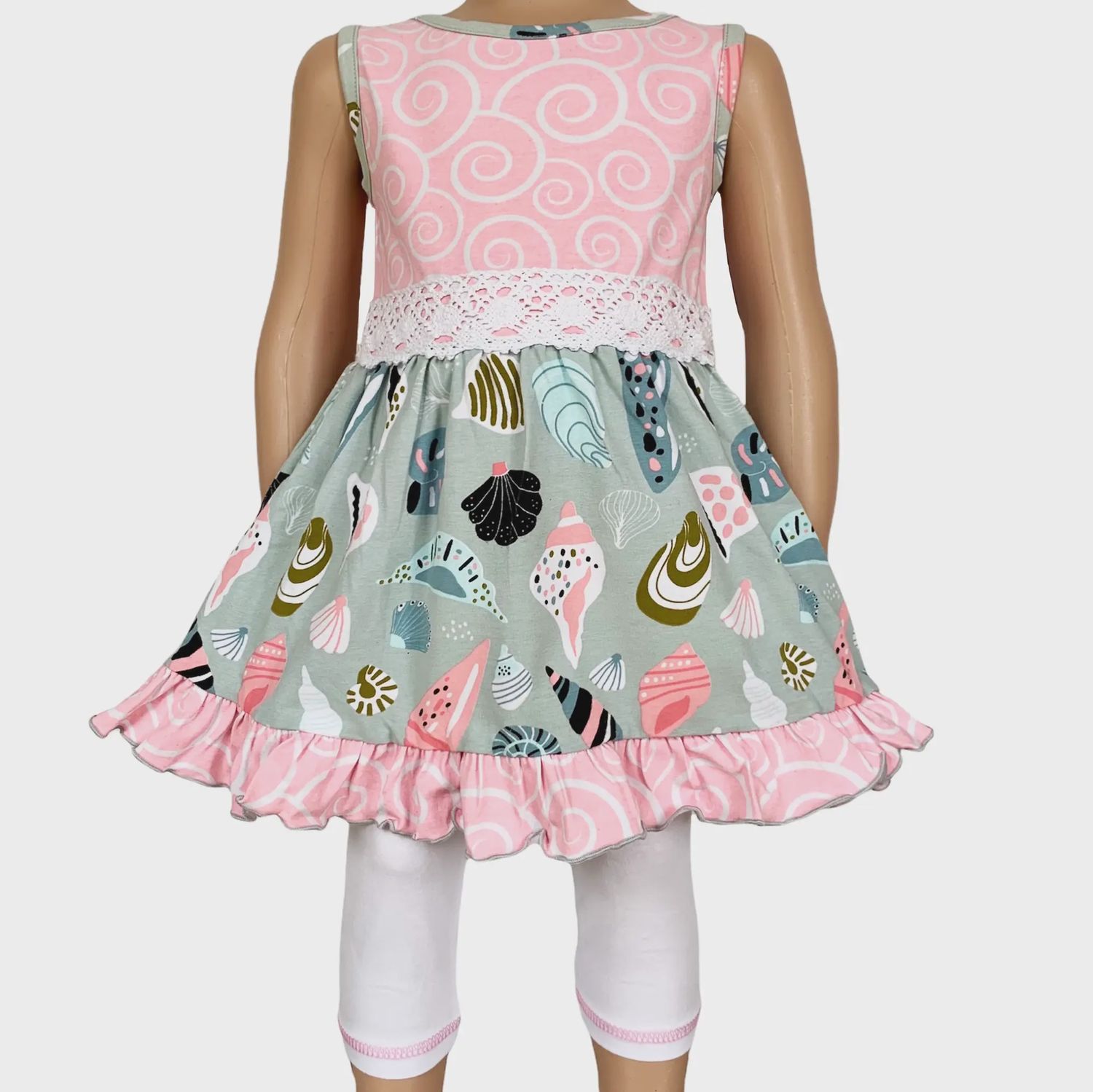 AnnLoren Girls Pink Seashells Dress &amp; Capris Beach Clothing