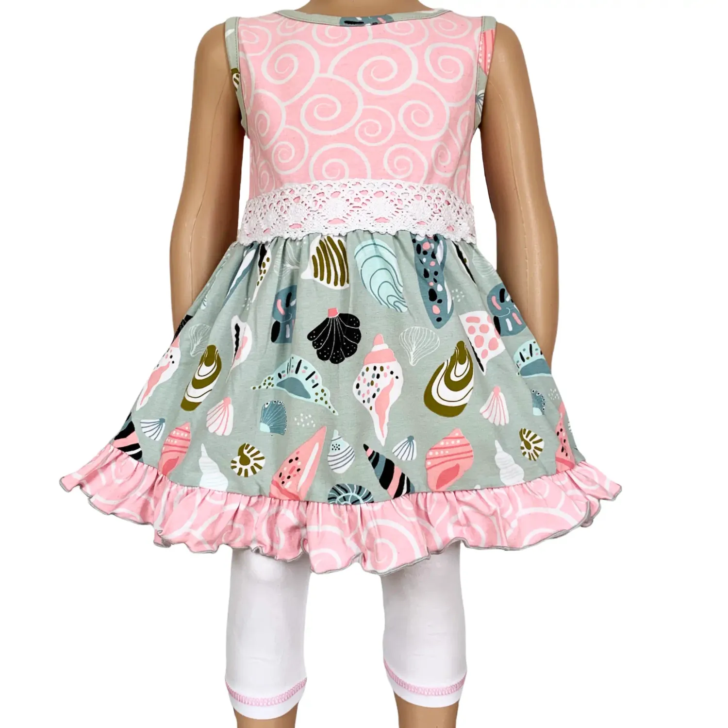 AnnLoren Girls Pink Seashells Dress &amp; Capris Beach Clothing