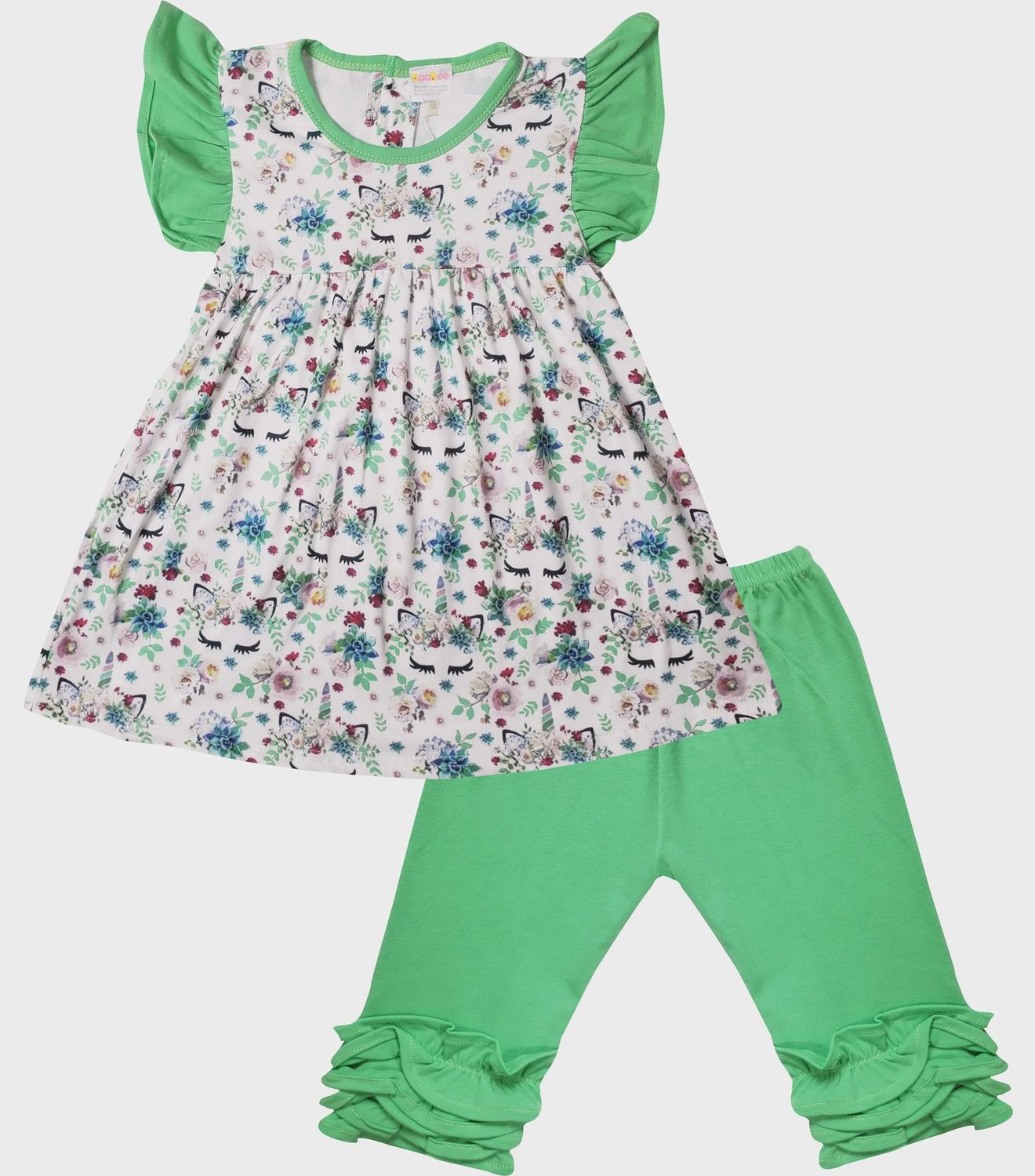 Baby Girls Unicorn Ruffle Capri Outfit Set in Cotton Spandex
