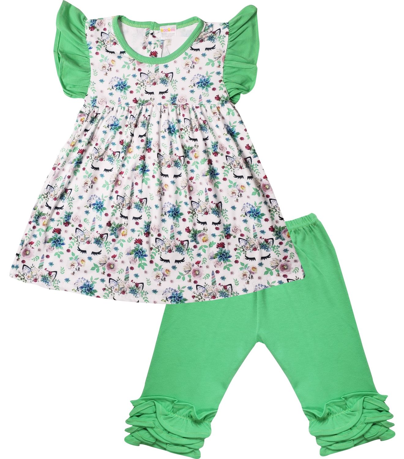Baby Girls Unicorn Ruffle Capri Outfit Set in Cotton Spandex