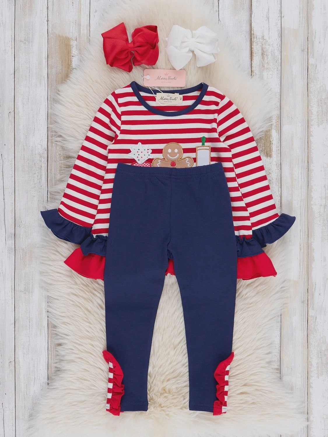 Navy &amp; Red Striped Gingerbread Ruffle Outfit
