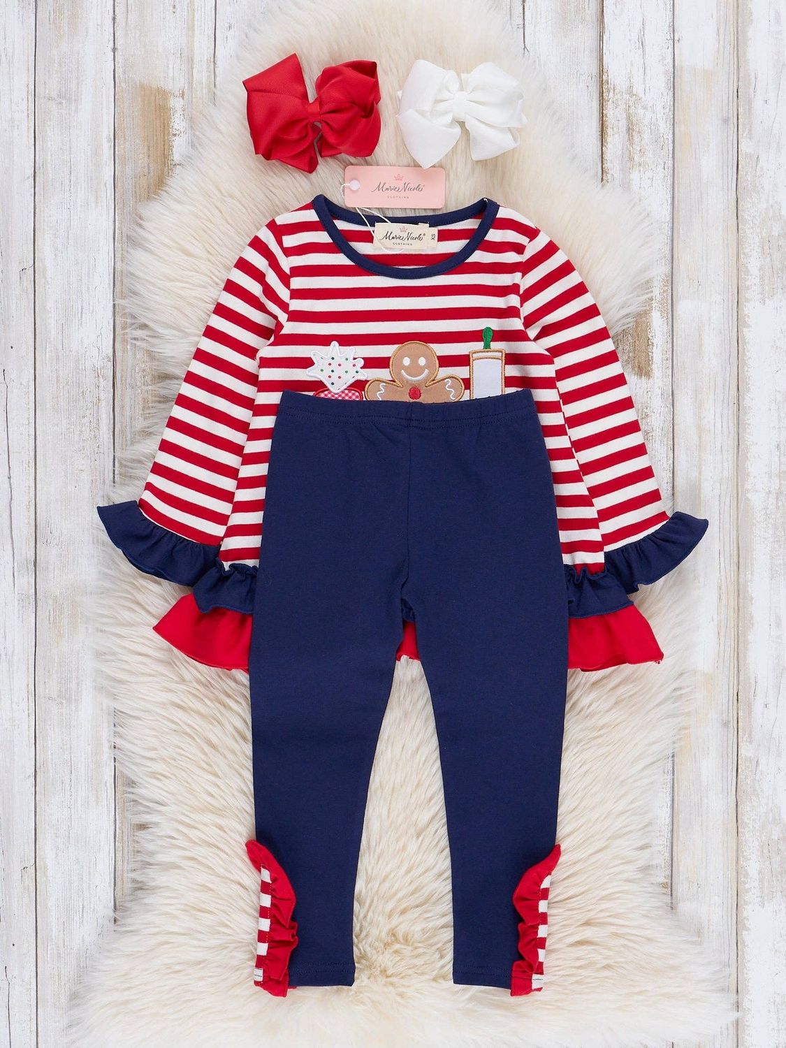 Navy &amp; Red Striped Gingerbread Ruffle Outfit