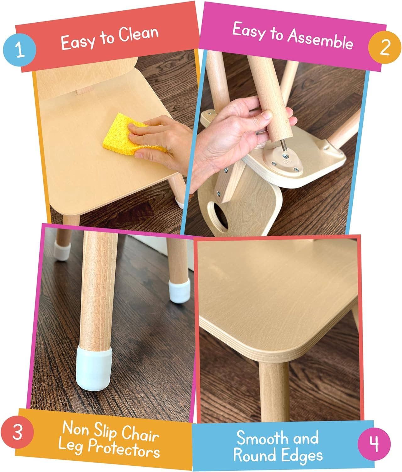 Wooden Kids Chairs Set of 2 for Toddlers, Preschool &amp; Classroom | 7 Days of Play