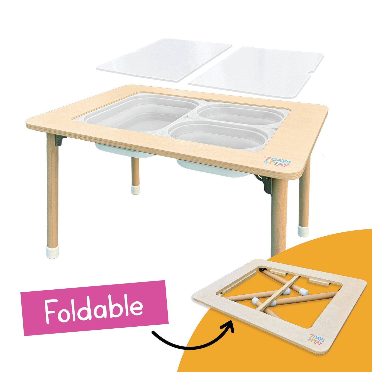 Foldable Sensory Play Table for Kids with Bins and Lids