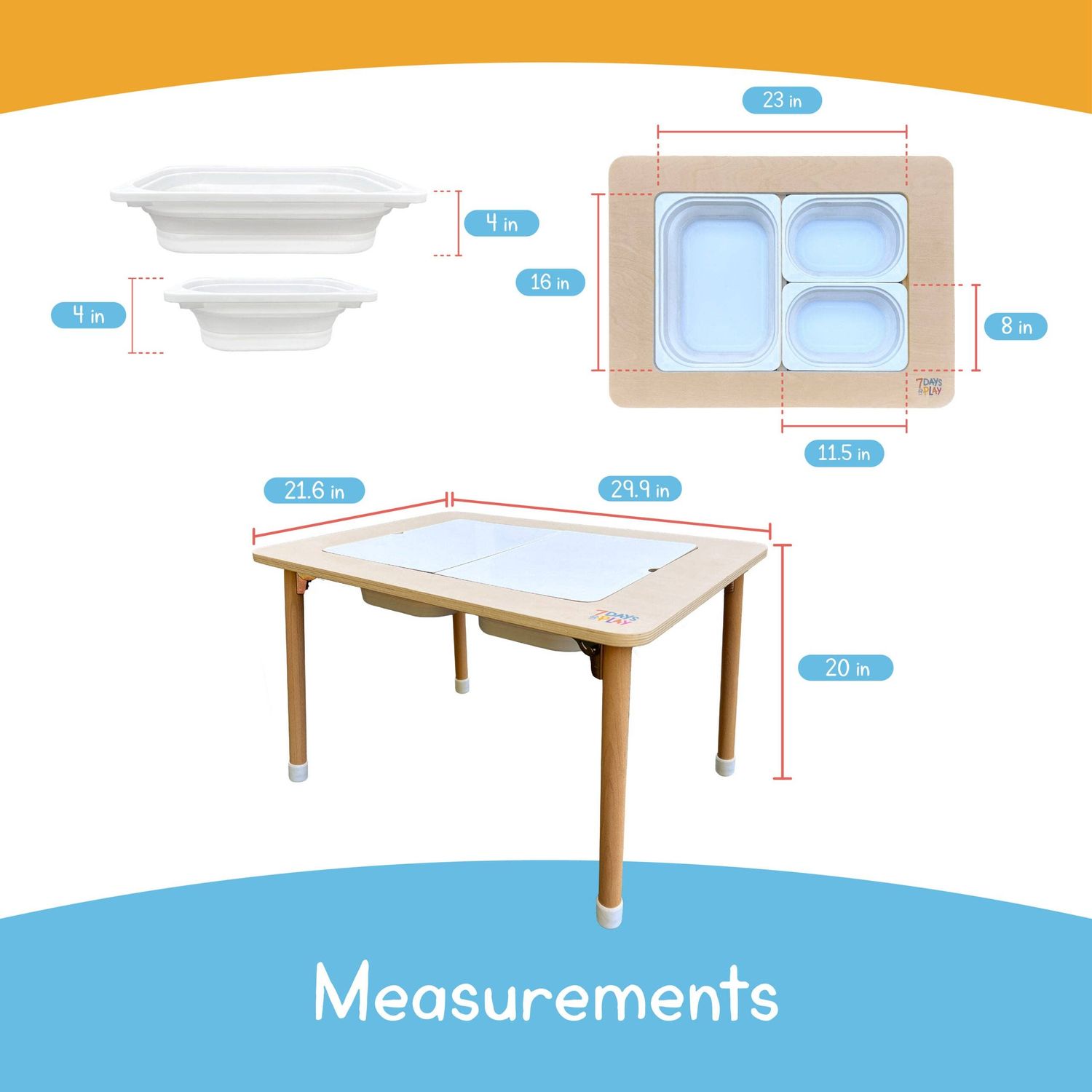 Foldable Sensory Play Table for Kids with Bins and Lids