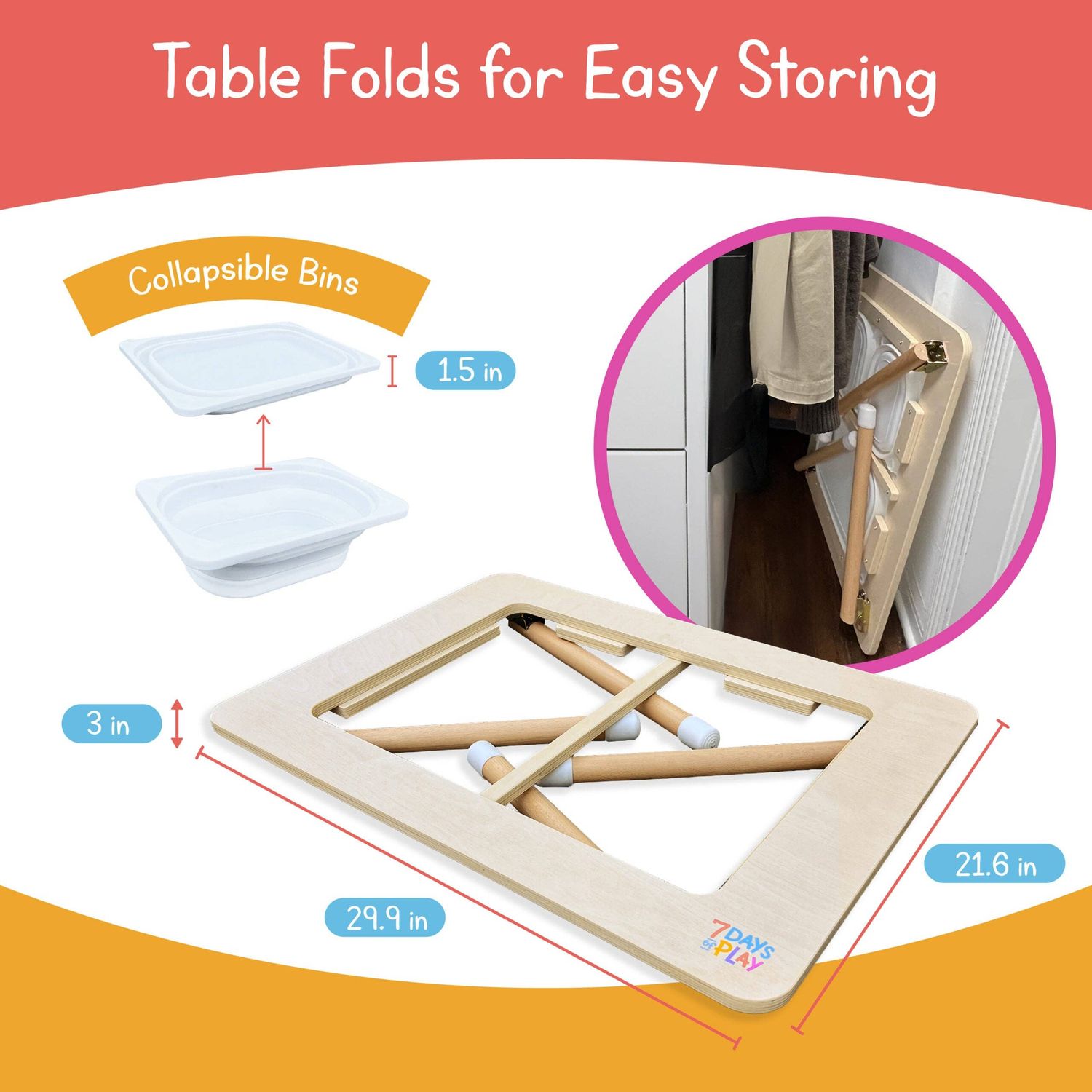 Foldable Sensory Play Table for Kids with Bins and Lids
